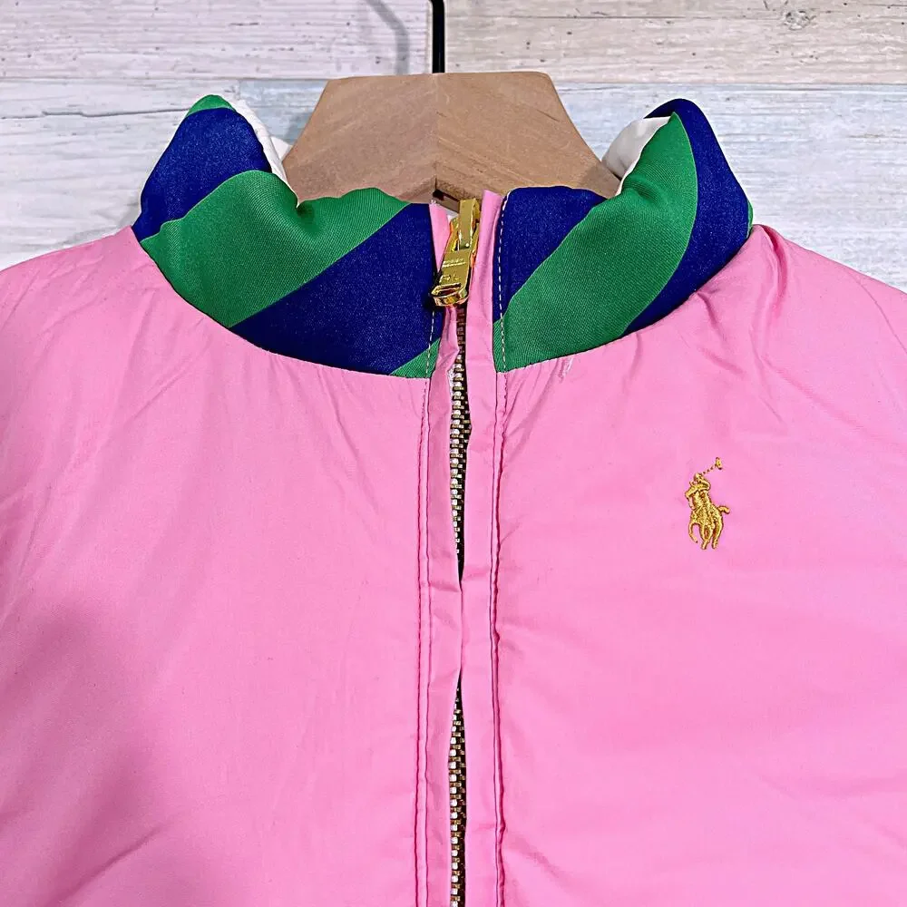 Ralph Lauren Reversible Down Puffer Vest White Pink Insulated Girls 6